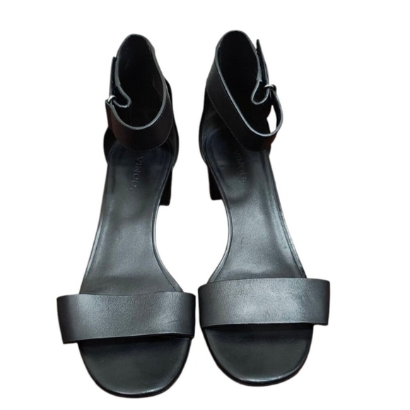 VINCE Raine Black Leather Ankle Strap City Sandals Open Toe Heels Lizard… - Picture 4 of 14
